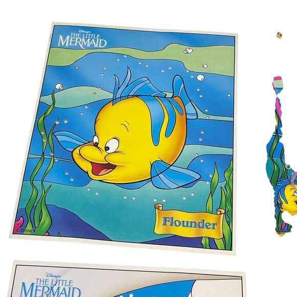 Disney Little Mermaid Sewing Cards 5 Cardboard Cards 1991 RoseArt No Ursula - Picture 10 of 11